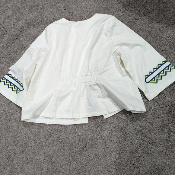 Bob Mackie Womens White Zip Zag Embroidered Button Front Twill Jacket Size 1X - Picture 8 of 9